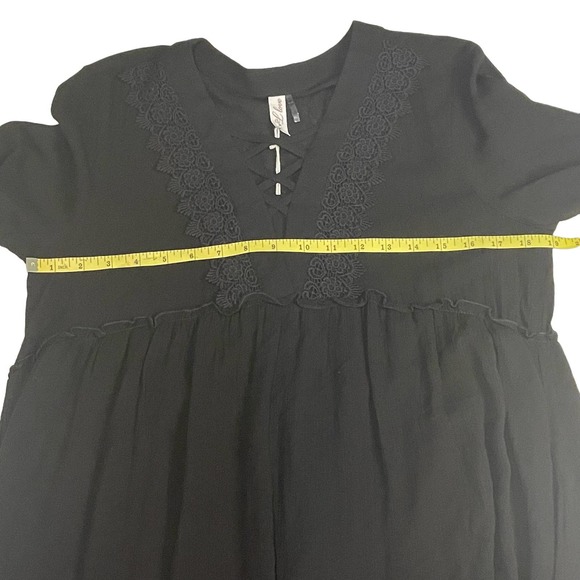 L Love Womens Flowy Dress Size S Black 100% Rayon Lined Lace-Up Neckline - Picture 10 of 11